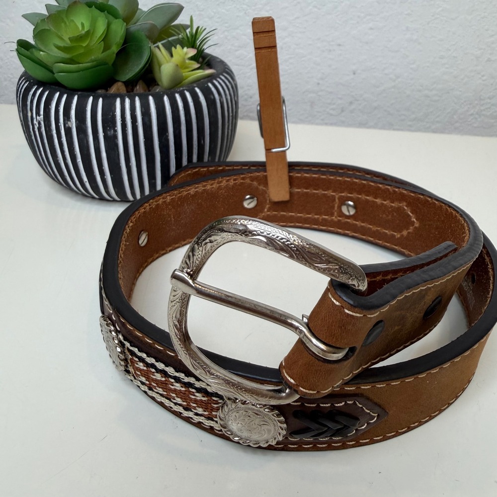 Nocona Leather Belt Kids Brown Concho Whipstitch Western Rodeo N4421644 Size 22